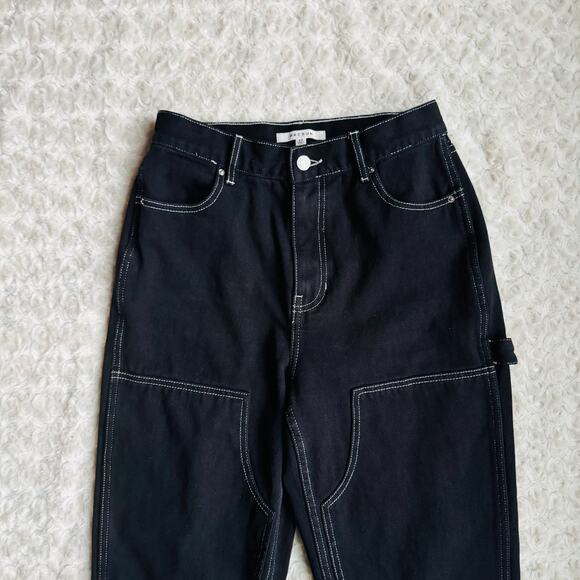 PacSun Women Black Denim Cotton Hi Rise Carpenter Double Knee Workwear Jeans 27 - Picture 2 of 8
